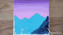 a painting of mountains is being made in animotoca