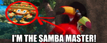 a cartoon drawing of a toucan and a sombrero with the words i 'm the samba master