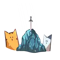 a cartoon drawing of a mountain with a sword on top