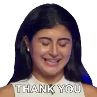 a woman with her eyes closed and the words thank you written below her