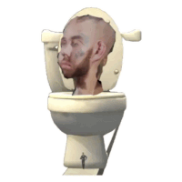 a toilet with a man 's head coming out of it