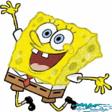 spongebob smile happy hands up sparkle