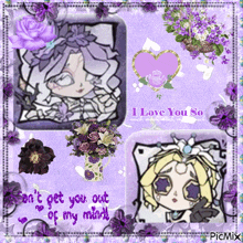 a collage of purple flowers with the words " i love you so much " at the top