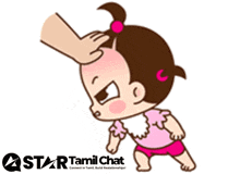 a cartoon of a little girl with a star tamil chat logo on the bottom