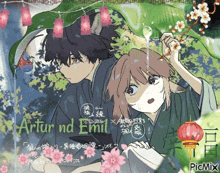 a drawing of a boy and a girl with the title artur nd emil on the bottom