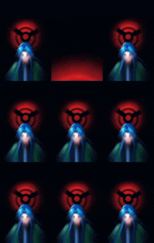 a blue haired anime character with a red circle around her head