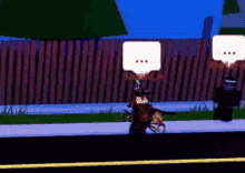 a video game character is walking down a street with a fence in the background
