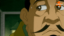 a close up of a man 's face with a nickelodeon logo visible