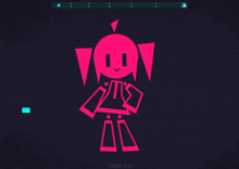 a drawing of a pink robot with a music note behind it