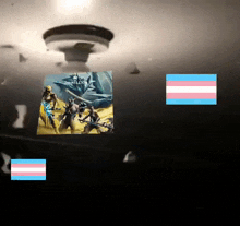 a transgender flag is next to a picture of a group of warriors