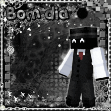 a picture of a minecraft character with the words bom dia written on it