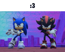 sonic the hedgehog and shadow the hedgehog standing next to each other