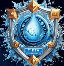 a shield with a drop of water and the words tirta community below it
