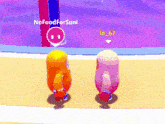 two cartoon characters are standing next to each other in a video game and one of them is named nofoodforsuni .