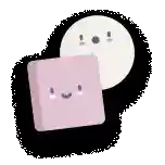 a pink square and a white circle with faces on them are sitting next to each other on a white background .