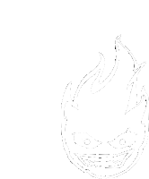 a black and white drawing of a face with flames coming out of it 's mouth .