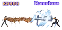a screenshot of a video game with k9999 and nameless