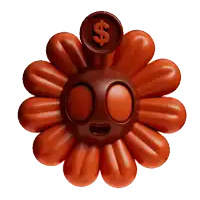 a red flower with a dollar sign on top of it