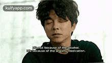 a man with his eyes closed is talking about anxiety medication .