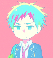 a drawing of a boy with blue hair and a tie