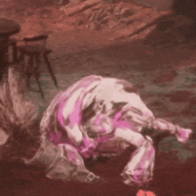 a painting of a person with pink paint on their body