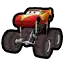 a pixel art of a monster truck from cars with a lightning mcqueen on top .