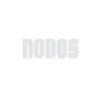 a red logo for nodos post production with a white background