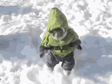 Monkey In Winter Coat Jumps In Snow GIF