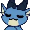 a pixel art drawing of a blue cat with horns and a mustache .