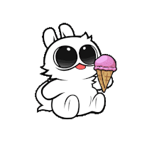 a cartoon drawing of a cat eating a pink ice cream cone