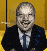 a man in a suit and tie is smiling with a viggle.ai logo in the background