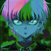 a close up of a cartoon character 's face with a rainbow of colors
