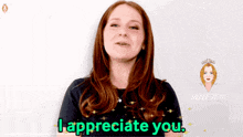a woman says i appreciate you in green