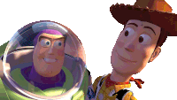 woody and buzz lightyear from toy story are smiling for the camera