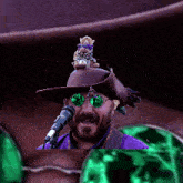 a man wearing a hat with a teddy bear on top
