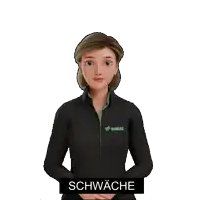 a cartoon woman wearing a black shirt with simax on it