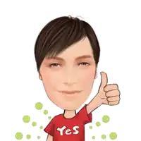 a cartoon drawing of a woman wearing a red shirt that says yes
