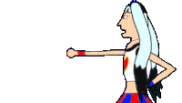 a cartoon drawing of a woman with long white hair and a heart on her shirt