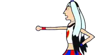 a cartoon drawing of a woman with long white hair and a heart on her shirt
