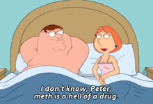 a cartoon of peter griffin and lois griffin on a bed