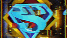 a blue superman logo is surrounded by a rainbow of colors