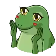 a frog with a heart on its cheek is looking at the camera
