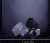 a girl with a ponytail is standing in front of a blackboard and says i 'll make