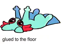 a drawing of a lizard laying on its back with the words glued to the floor below it