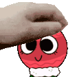 a person is petting a cartoon character on the head .