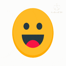 a yellow smiley face with a red tongue and the words kinemaster below it