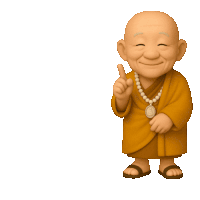 a cartoon drawing of a monk giving a thumbs up in a foreign language