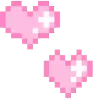 two pixel art pink hearts with a white cross on them on a white background .