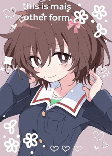 a drawing of a girl with the words " this is mais other form " on the bottom