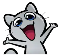a cartoon cat with its mouth open and its paws up